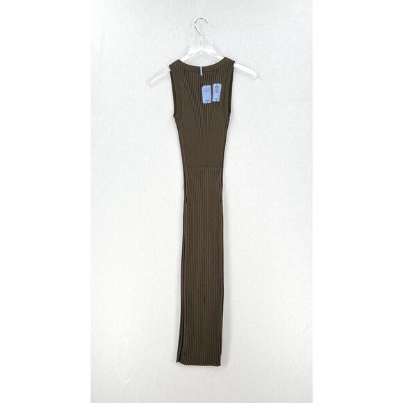 ALEXANDER MCQUEEN Genesis Ribbed Cotton Blend Midi Dress Womens Olive Green Knit - Picture 7 of 15